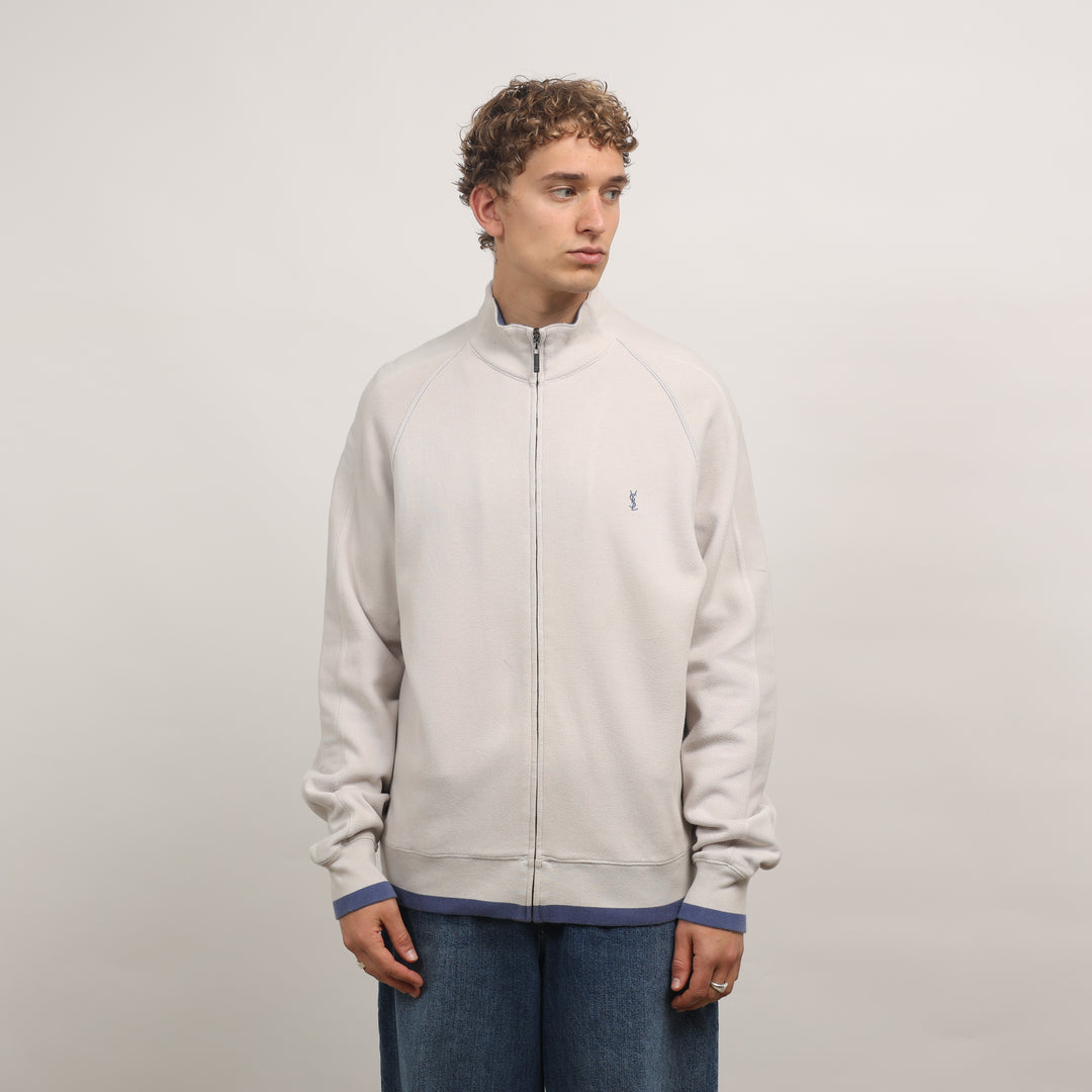 Yves Saint Laurent (YSL) Full-zip Jumper - Large Cream Cotton
