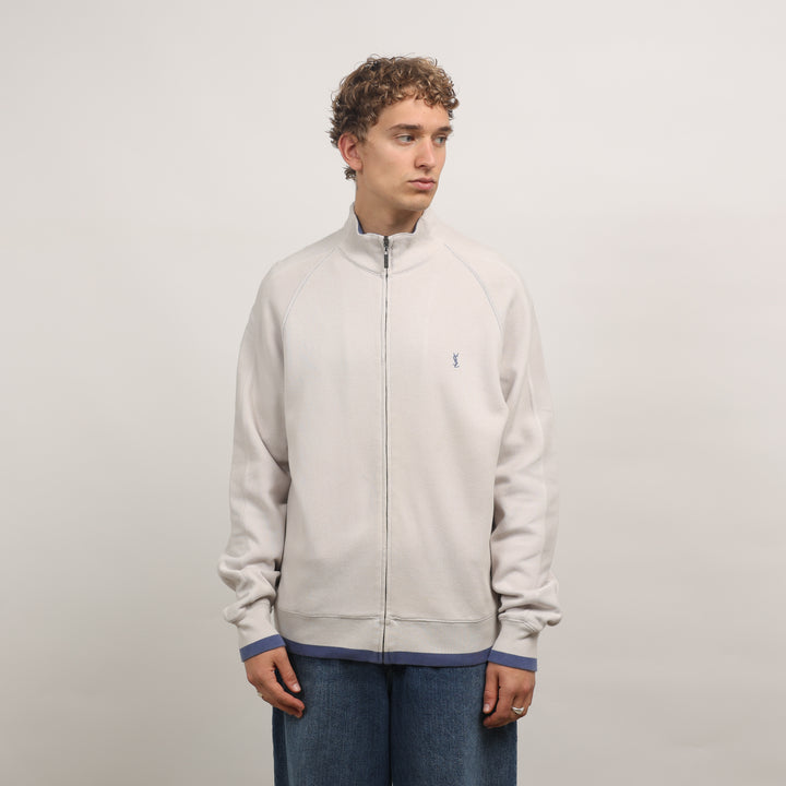 Yves Saint Laurent (YSL) Full-zip Jumper - Large Cream Cotton