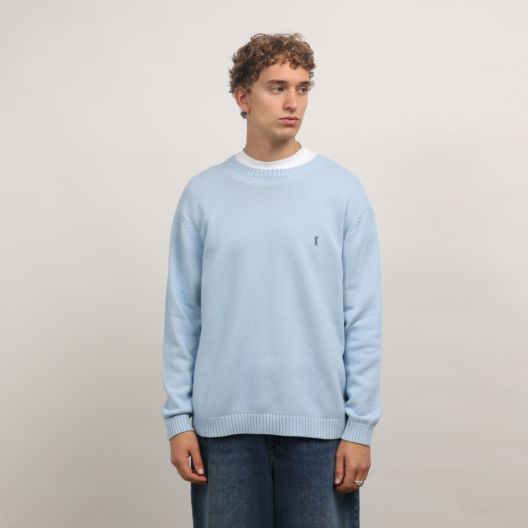 Yves Saint Laurent (YSL) Crewneck Jumper - Large Baby Blue Cotton