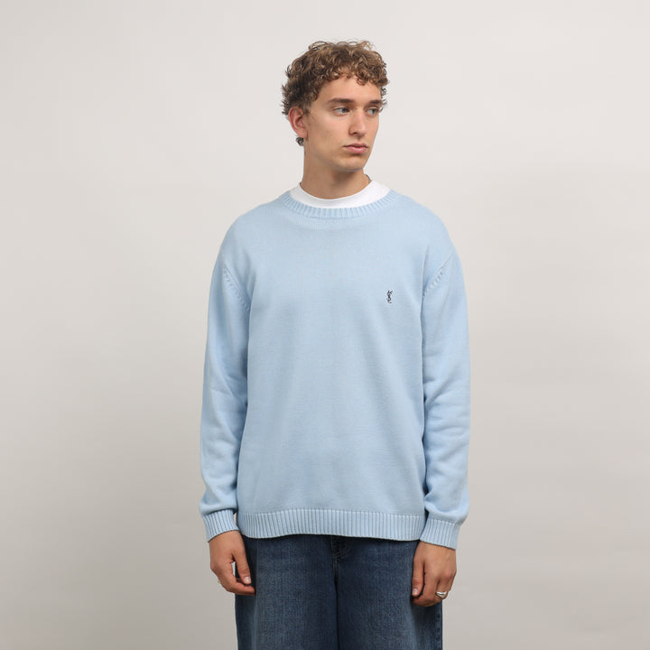 Yves Saint Laurent (YSL) Crewneck Jumper - Large Baby Blue Cotton