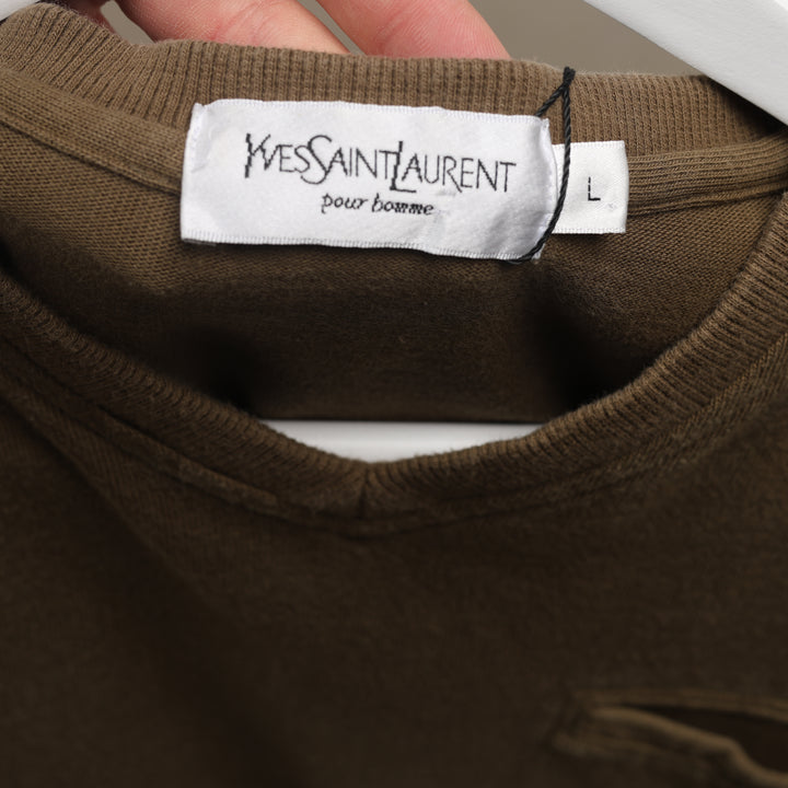 Yves Saint Laurent (YSL) Long Sleeve T-shirt - Large Khaki Green Cotton