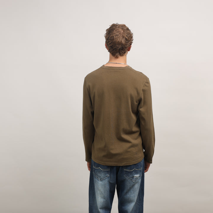 Yves Saint Laurent (YSL) Long Sleeve T-shirt - Large Khaki Green Cotton