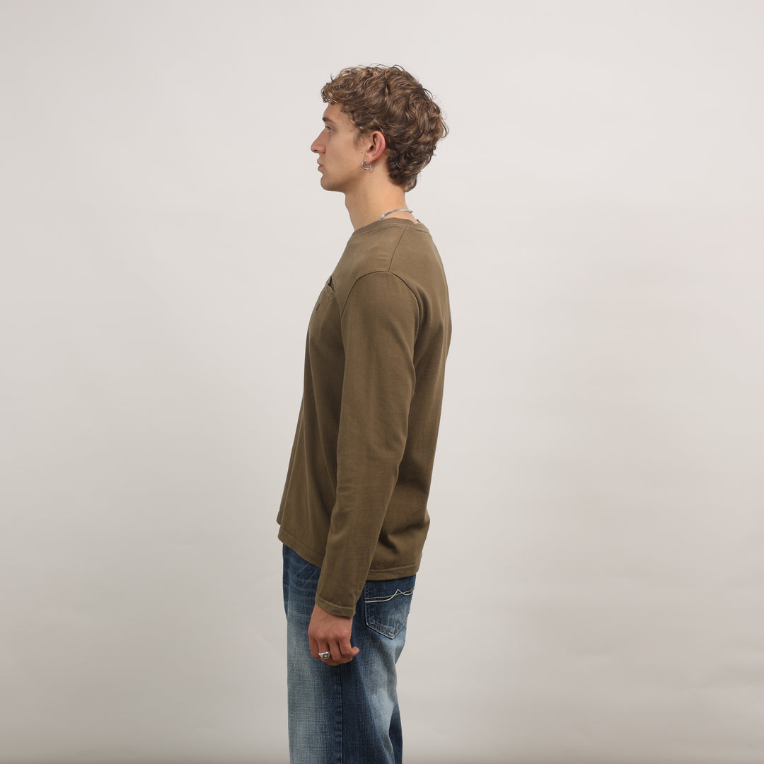 Yves Saint Laurent (YSL) Long Sleeve T-shirt - Large Khaki Green Cotton