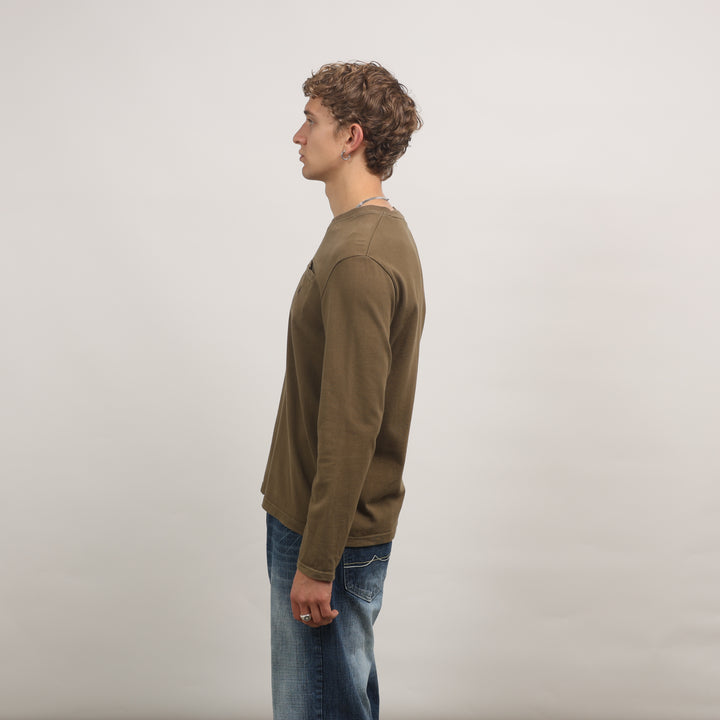 Yves Saint Laurent (YSL) Long Sleeve T-shirt - Large Khaki Green Cotton