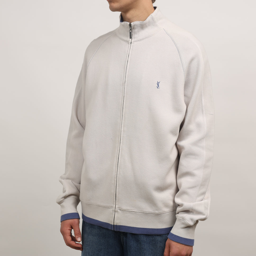 Yves Saint Laurent (YSL) Full-zip Jumper - Large Cream Cotton
