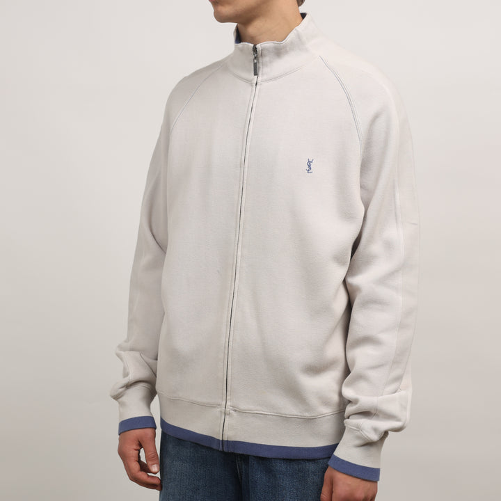 Yves Saint Laurent (YSL) Full-zip Jumper - Large Cream Cotton