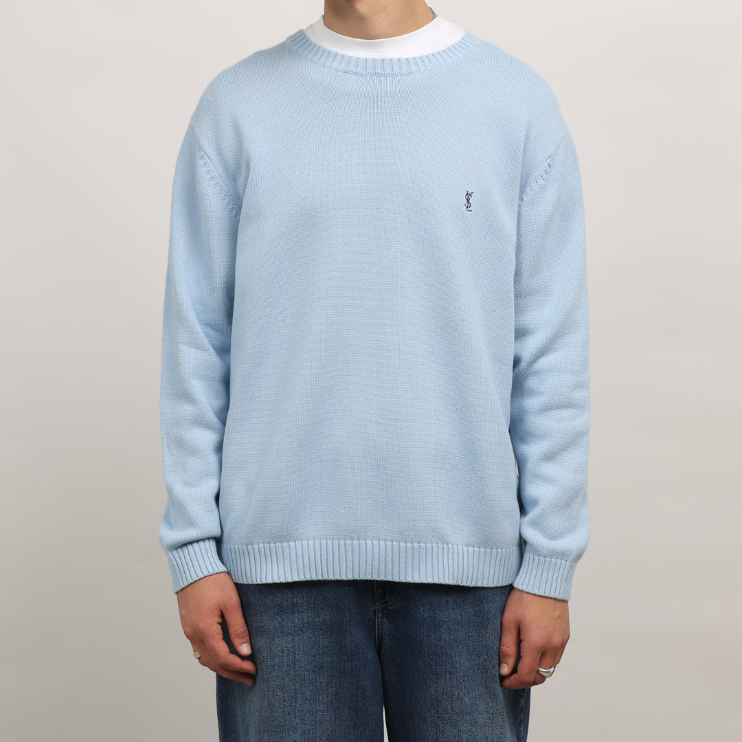 Yves Saint Laurent (YSL) Crewneck Jumper - Large Baby Blue Cotton