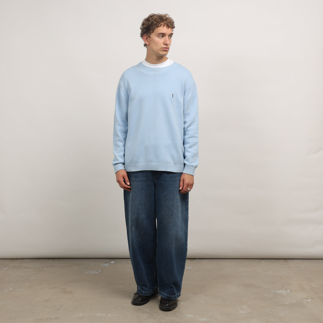 Yves Saint Laurent (YSL) Crewneck Jumper - Large Baby Blue Cotton