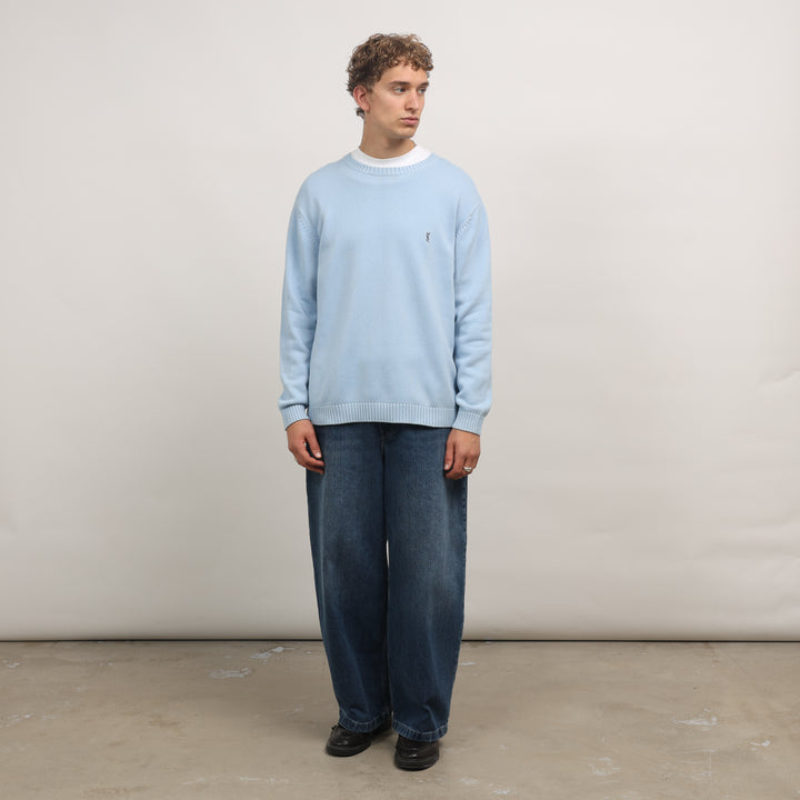 Yves Saint Laurent (YSL) Crewneck Jumper - Large Baby Blue Cotton