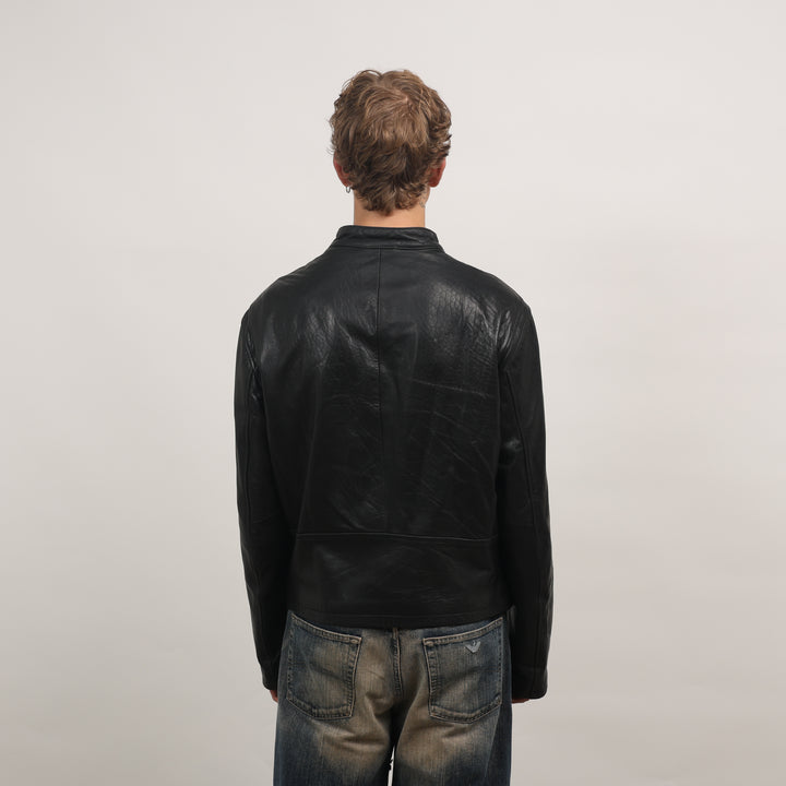 90's Leather Biker Jacket - Large Black Leather