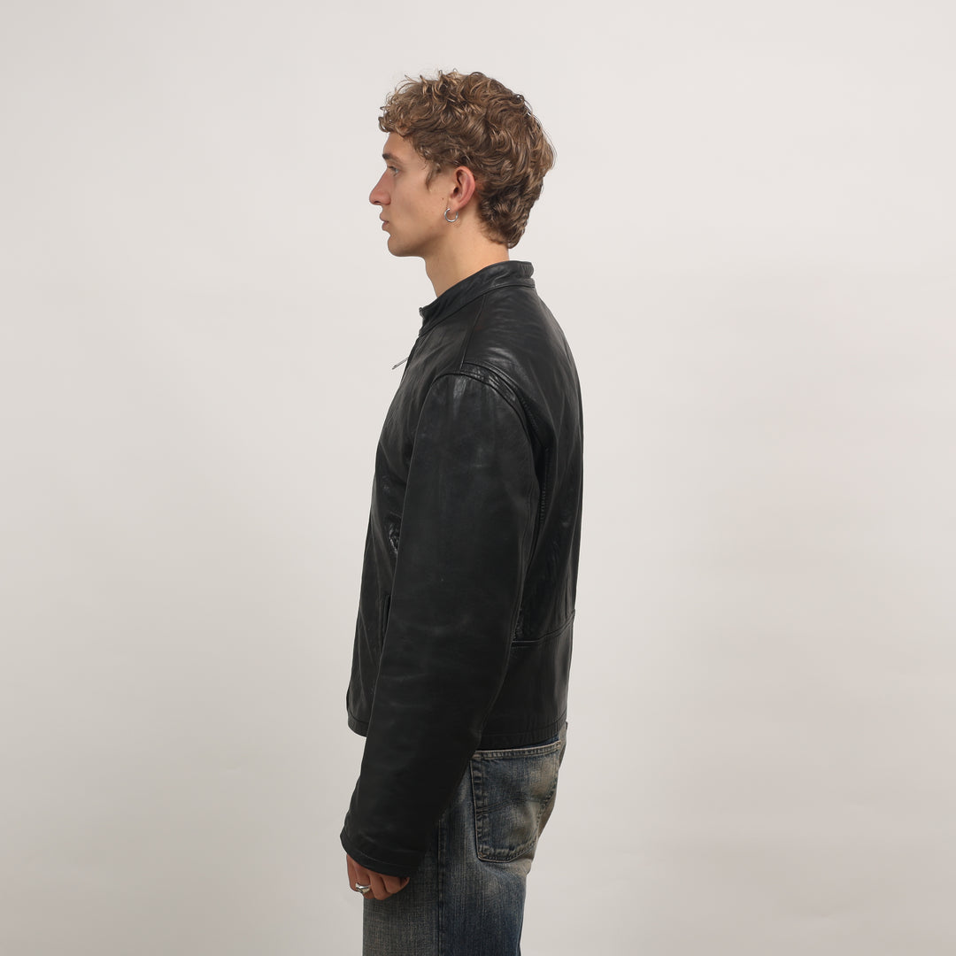 90's Leather Biker Jacket - Large Black Leather