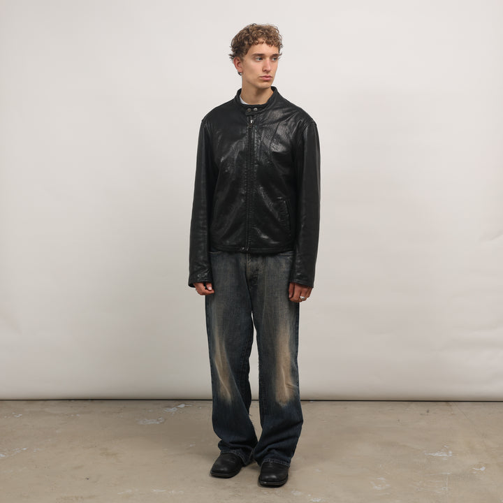 90's Leather Biker Jacket - Large Black Leather