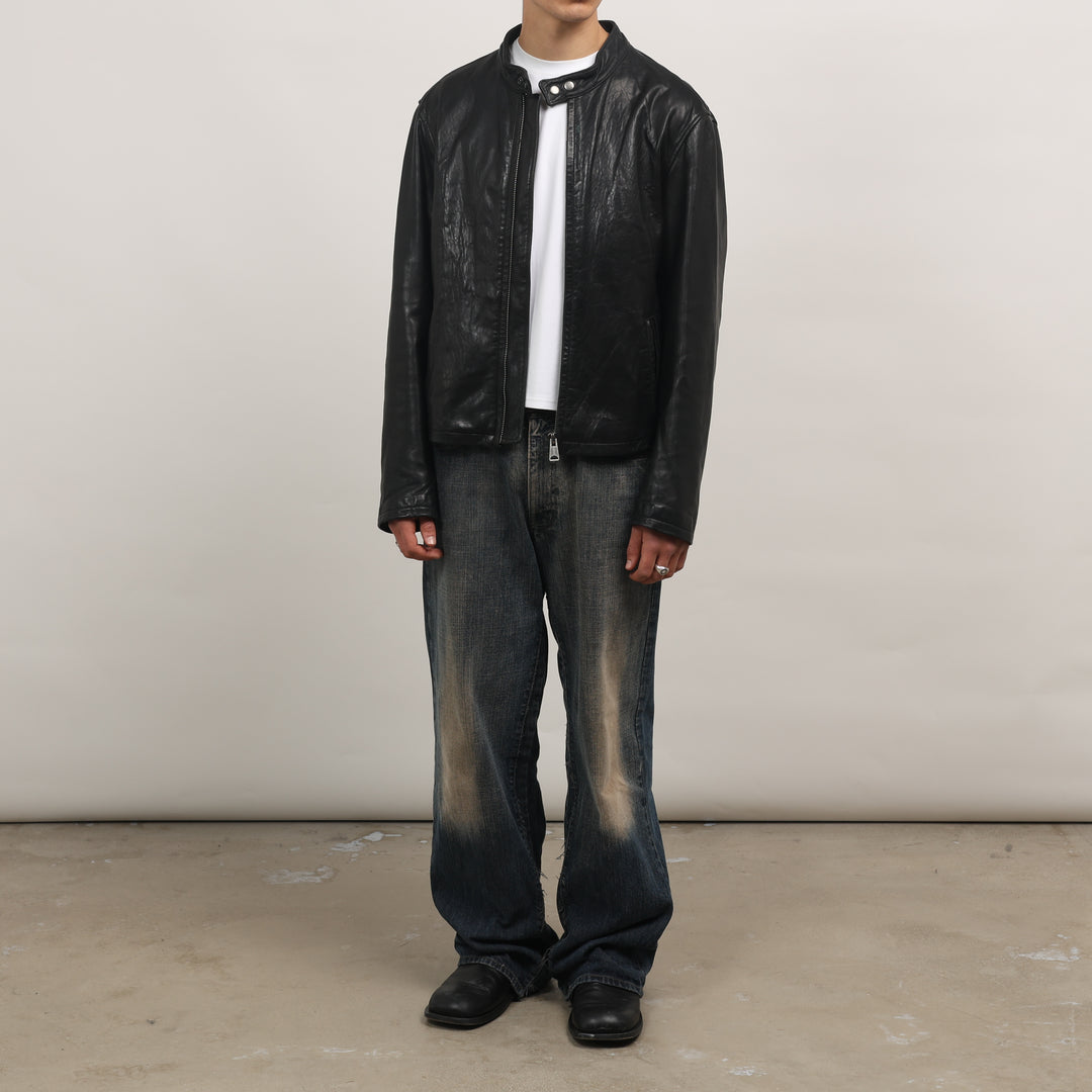 90's Leather Biker Jacket - Large Black Leather