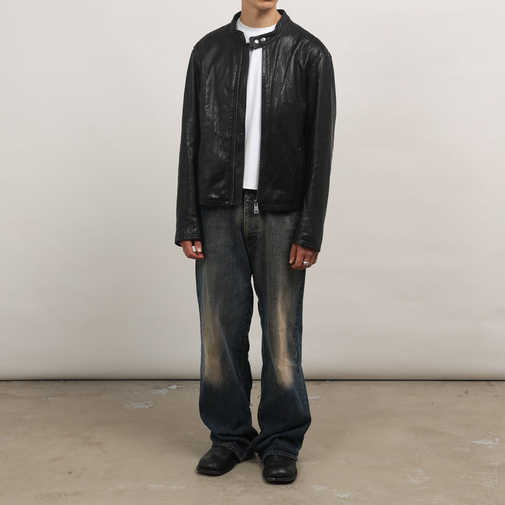 90's Leather Biker Jacket - Large Black Leather