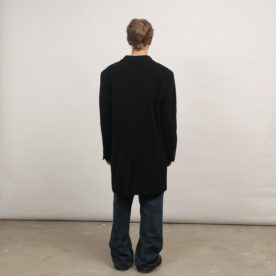 90's Overcoat - XL Black Wool