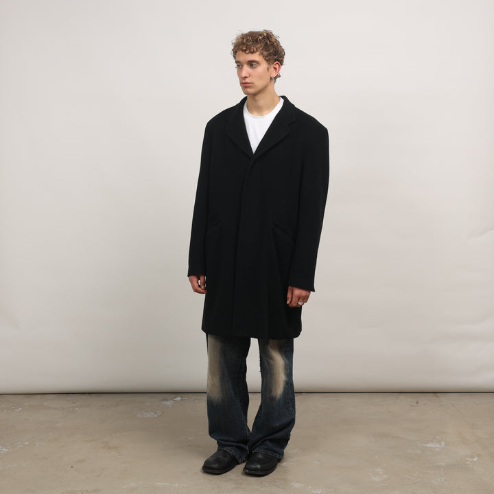 90's Overcoat - XL Black Wool