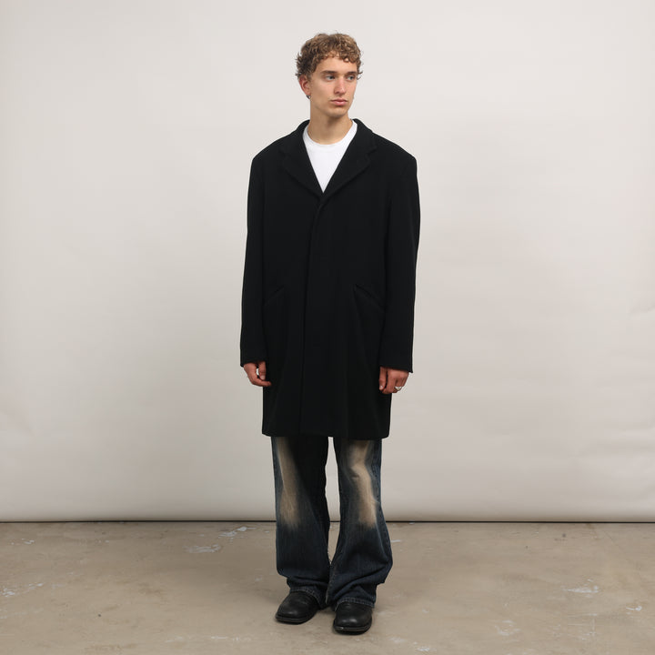90's Overcoat - XL Black Wool