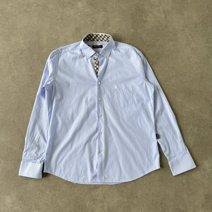 Aquascutum Dress Shirt Light Blue & White Men's XL