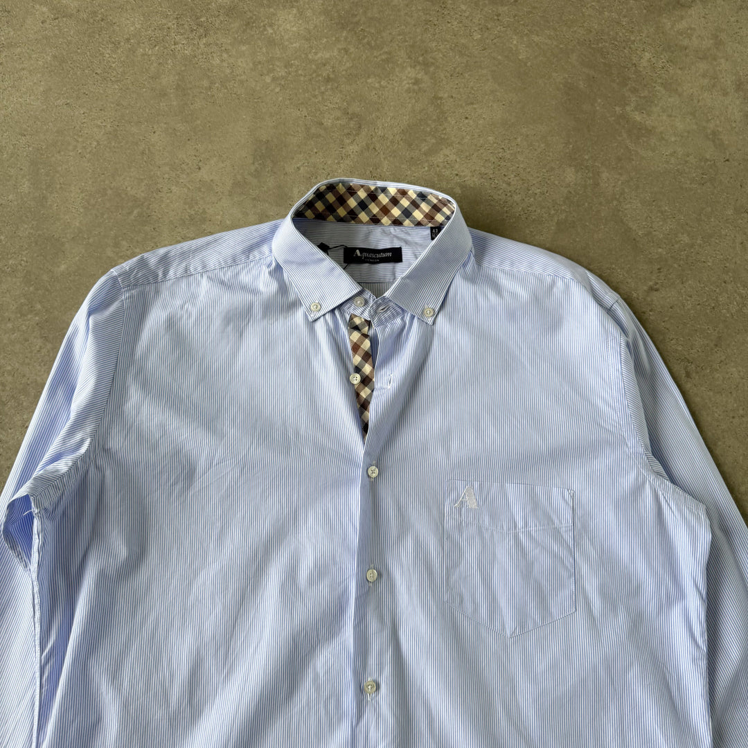 Aquascutum Dress Shirt Light Blue & White Men's XL