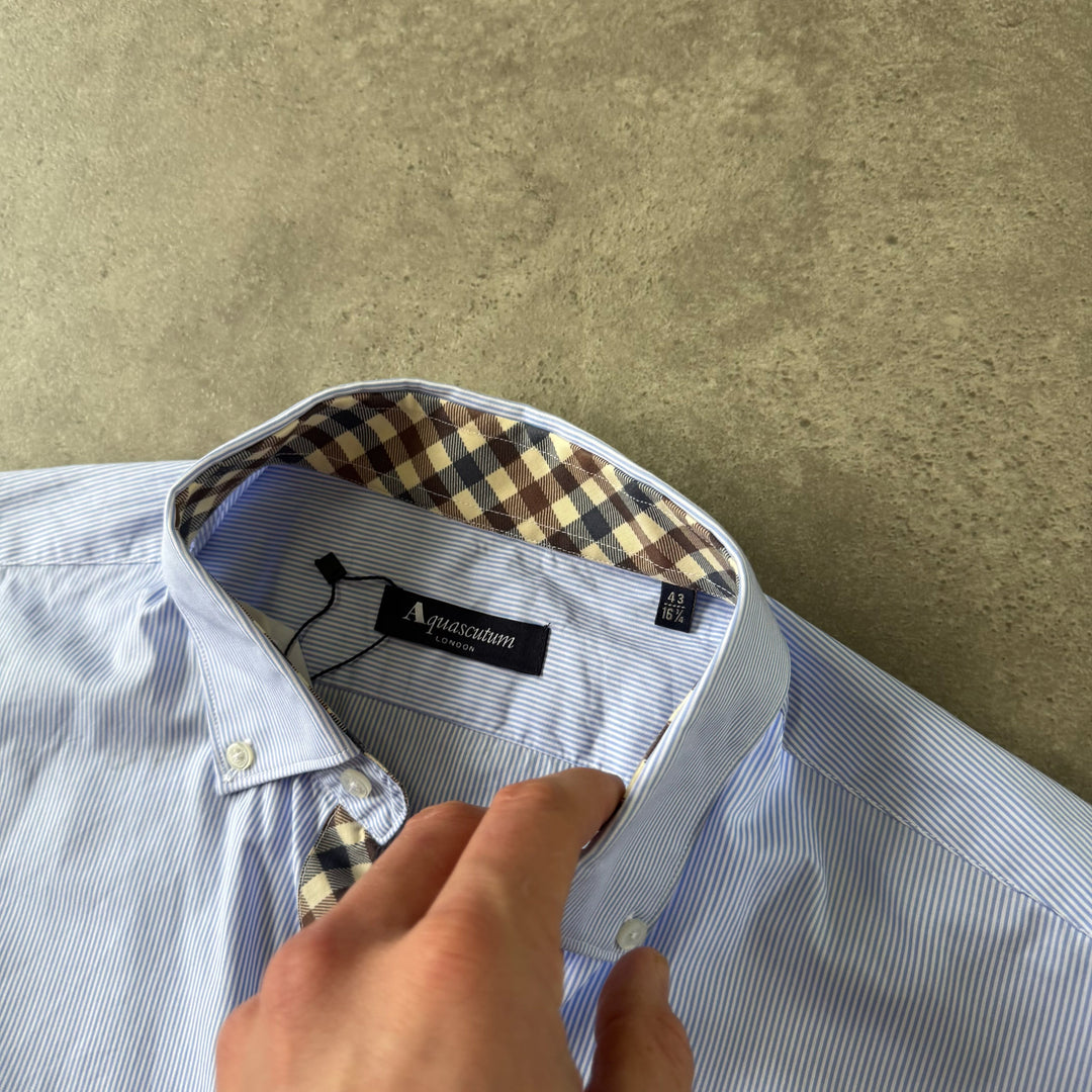 Aquascutum Dress Shirt Light Blue & White Men's XL