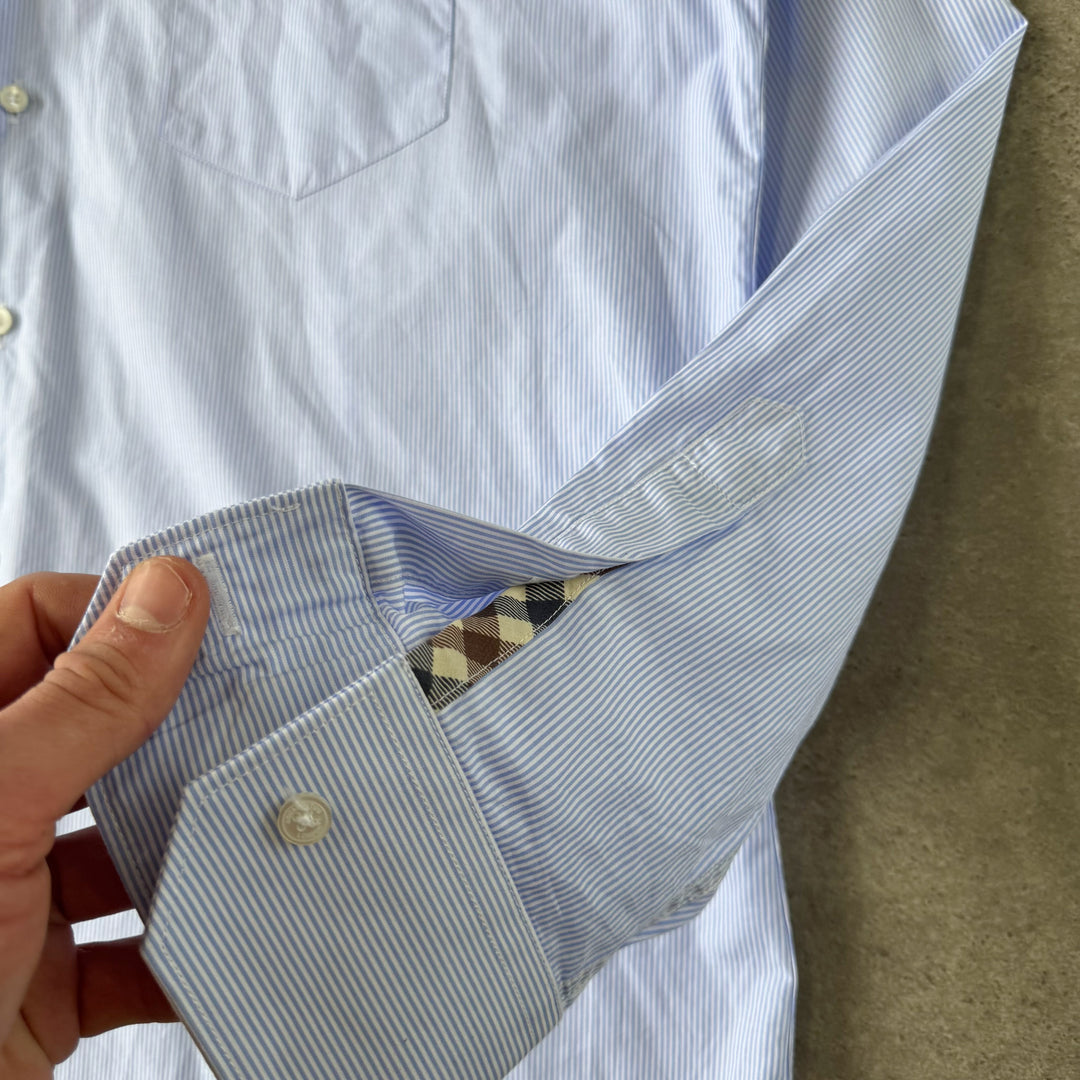 Aquascutum Dress Shirt Light Blue & White Men's XL