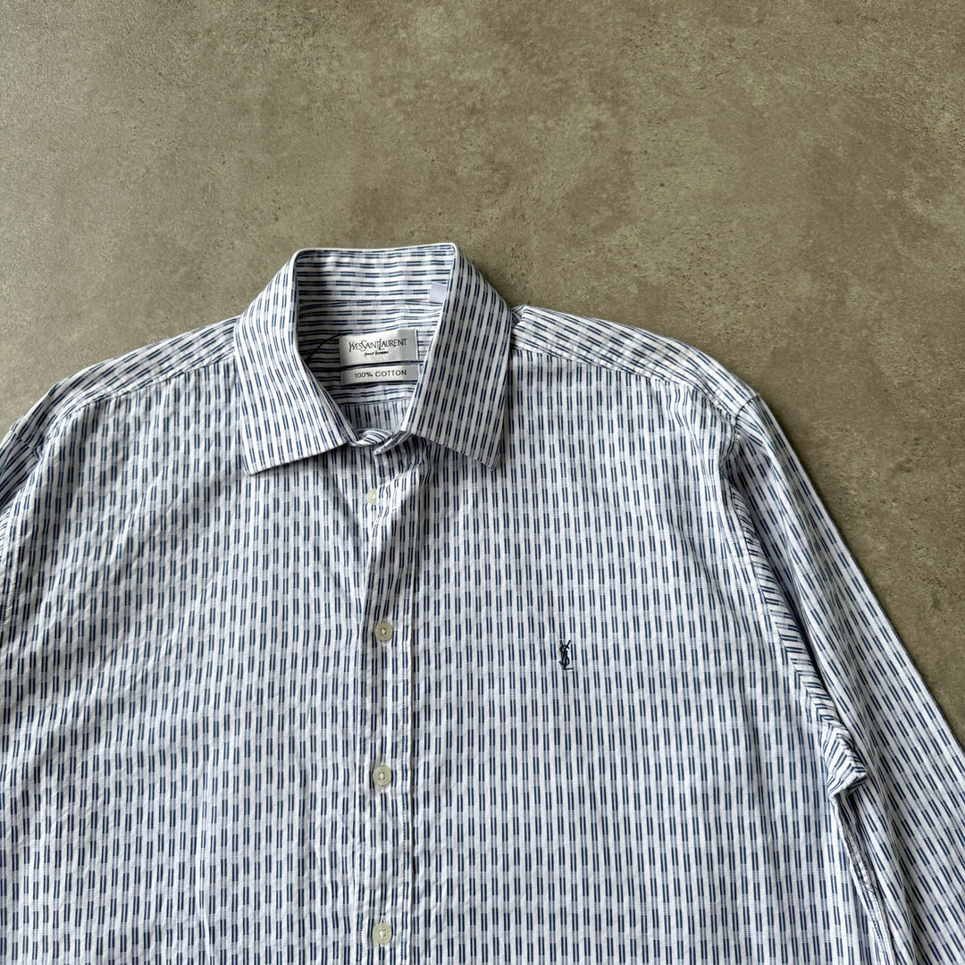 Yves Saint Laurent Dress Shirt Blue & White Men's L