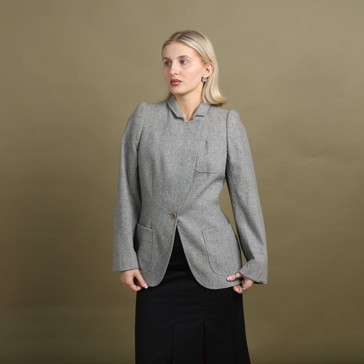 Alexander McQueen Asymmetric Blazer Grey Women's UK 8