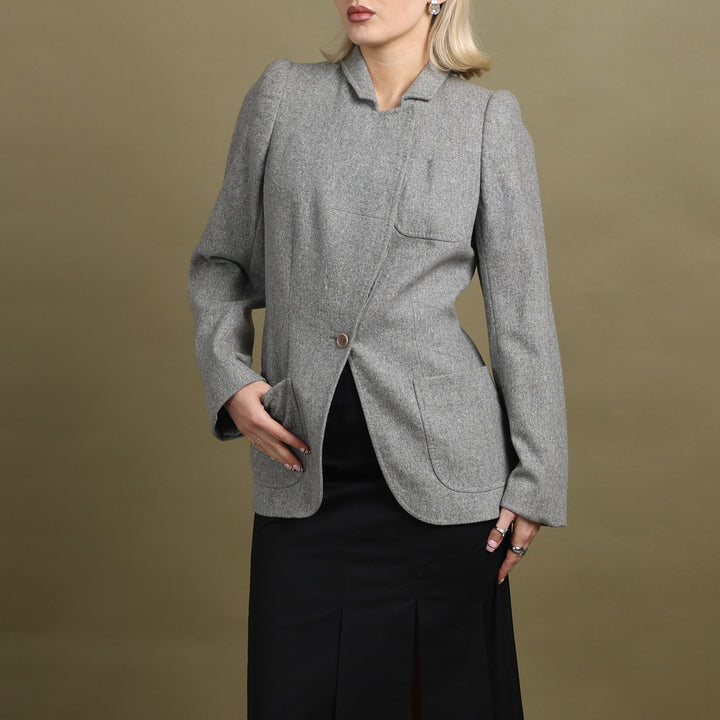 Alexander McQueen Asymmetric Blazer Grey Women's UK 8