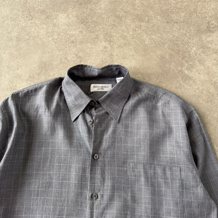 Yves Saint Laurent Dress Shirt Grey & White Men's M