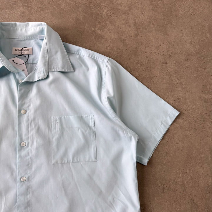 Yves Saint Laurent Short Sleeve Shirt Aqua Blue Men's XL