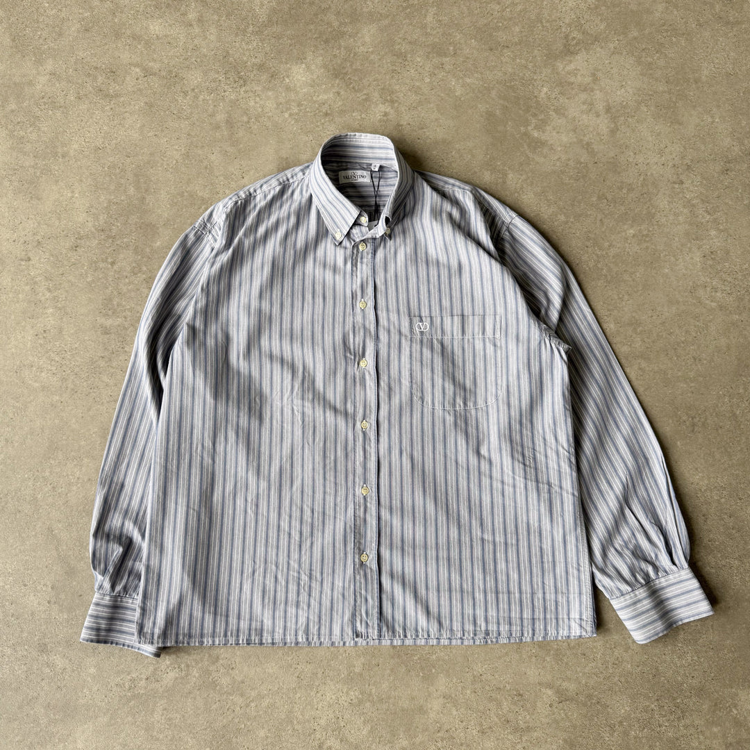 Valentino Dress Shirt Grey & Blue Men's L