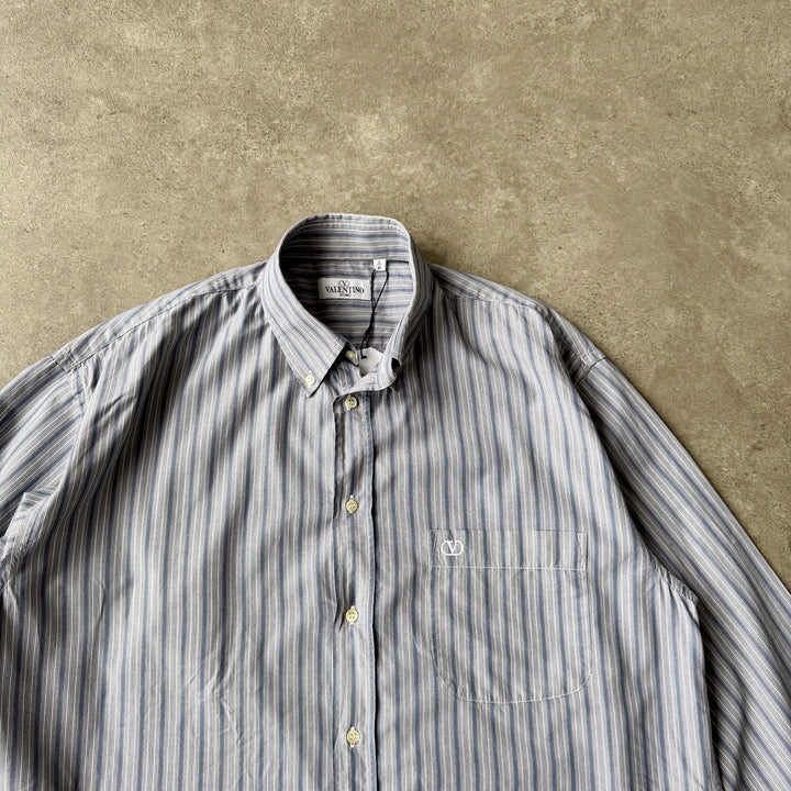 Valentino Dress Shirt Grey & Blue Men's L