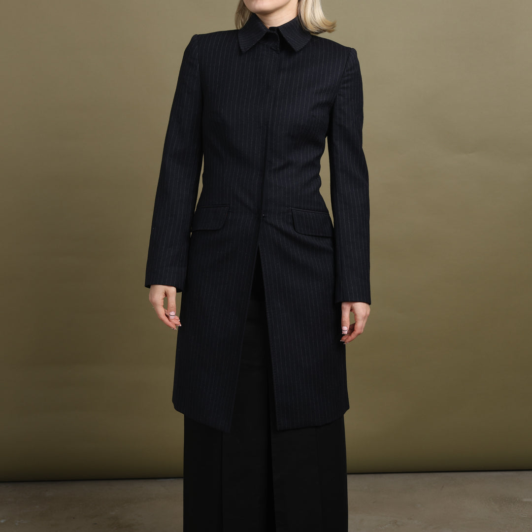 Dolce & Gabbana Overcoat Navy Blue & White Women's UK 8