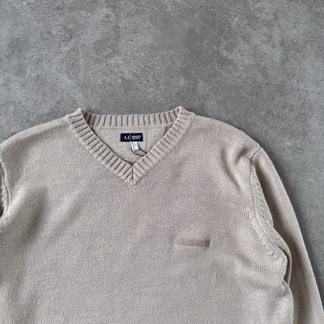 Armani Jeans V-Neck Jumper Beige Men's L