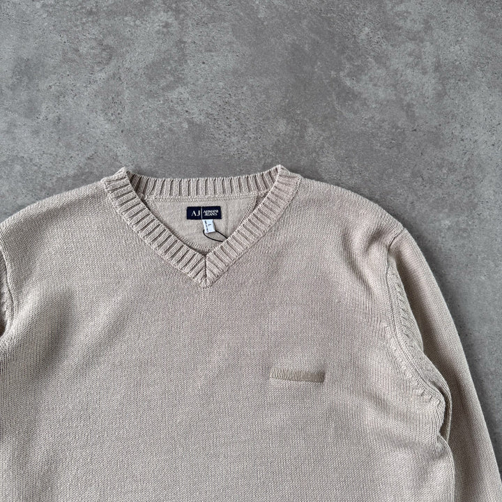 Armani Jeans V-Neck Jumper Beige Men's L