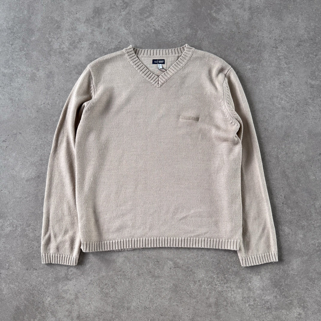 Armani Jeans V-Neck Jumper Beige Men's L