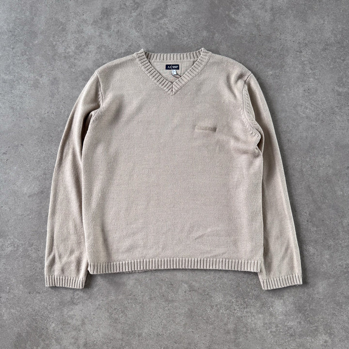 Armani Jeans V-Neck Jumper Beige Men's L