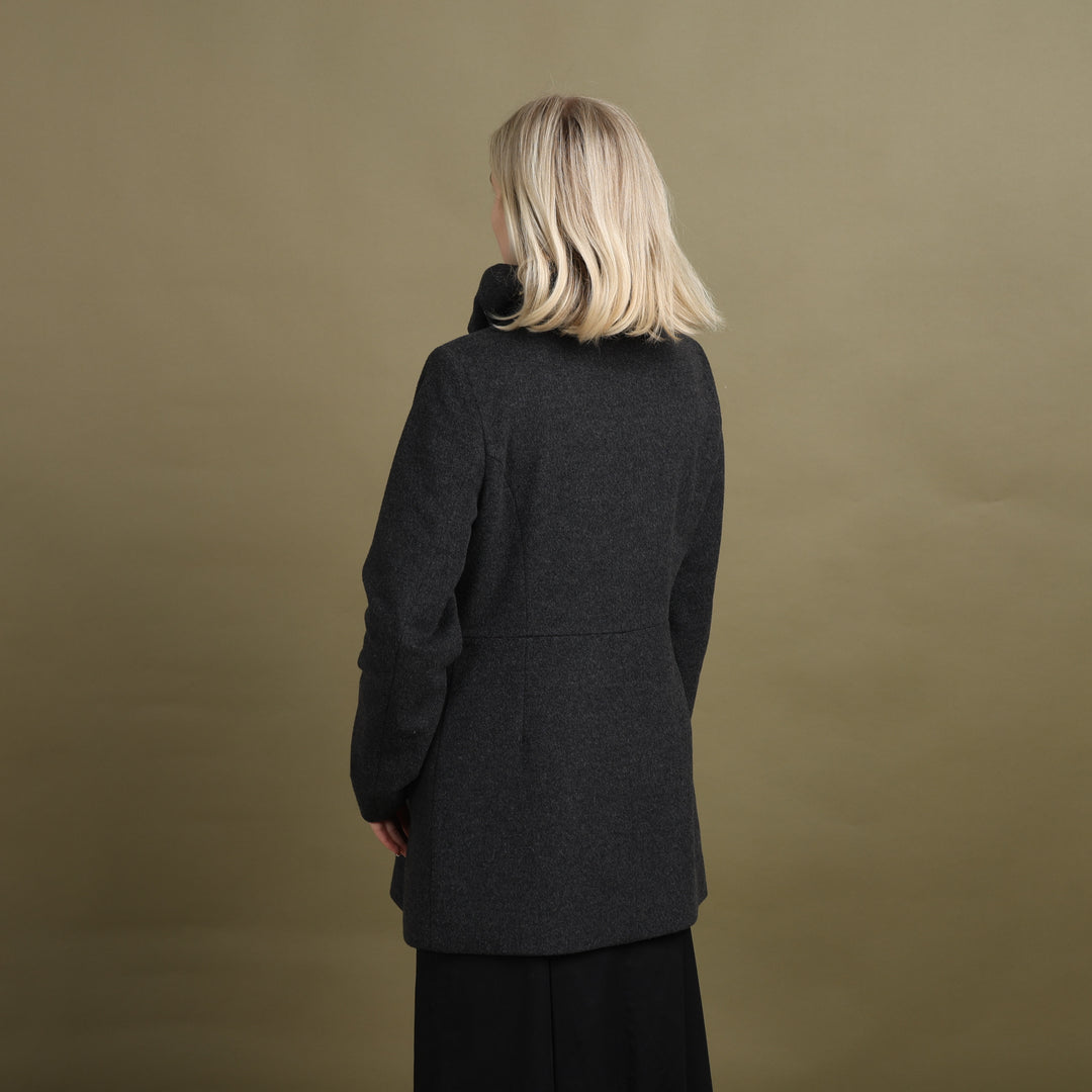 Harrods Ruffled Pea Coat Charcoal Grey Women's 12