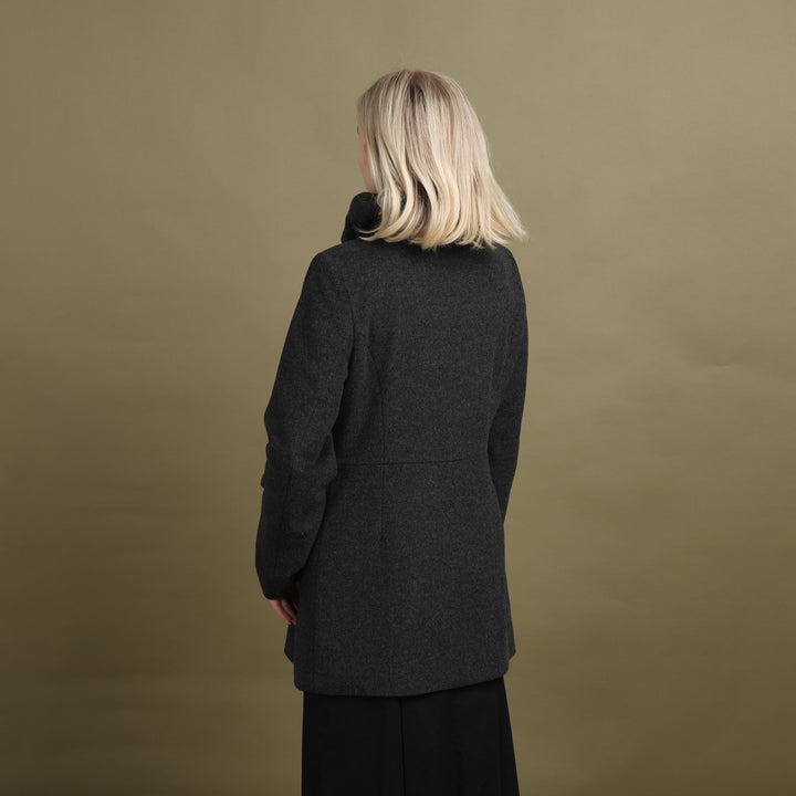 Harrods Ruffled Pea Coat Charcoal Grey Women's 12