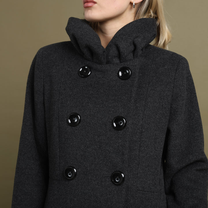 Harrods Ruffled Pea Coat Charcoal Grey Women's 12