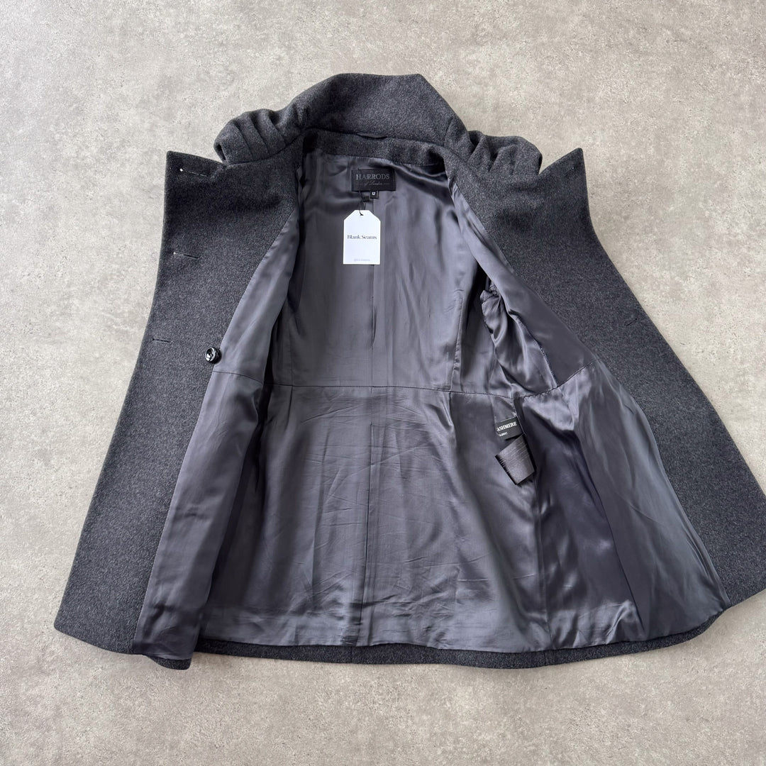 Harrods Ruffled Pea Coat Charcoal Grey Women's 12
