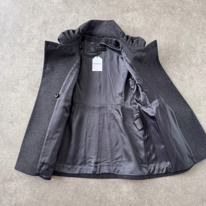 Harrods Ruffled Pea Coat Charcoal Grey Women's 12