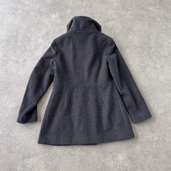 Harrods Ruffled Pea Coat Charcoal Grey Women's 12