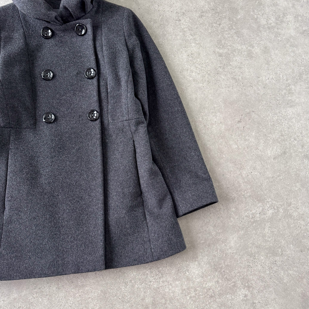 Harrods Ruffled Pea Coat Charcoal Grey Women's 12