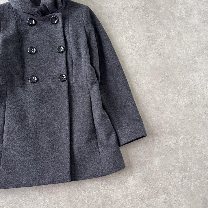 Harrods Ruffled Pea Coat Charcoal Grey Women's 12