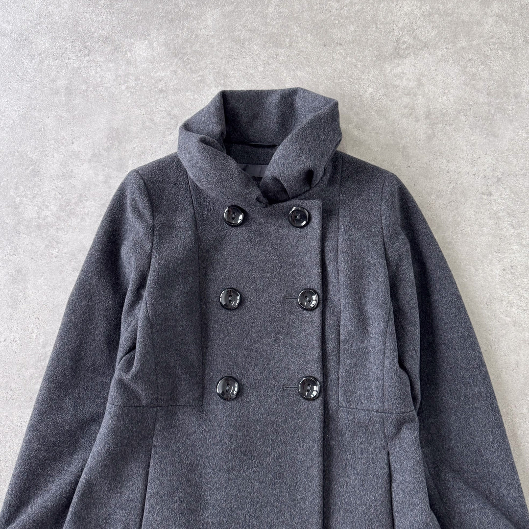 Harrods Ruffled Pea Coat Charcoal Grey Women's 12