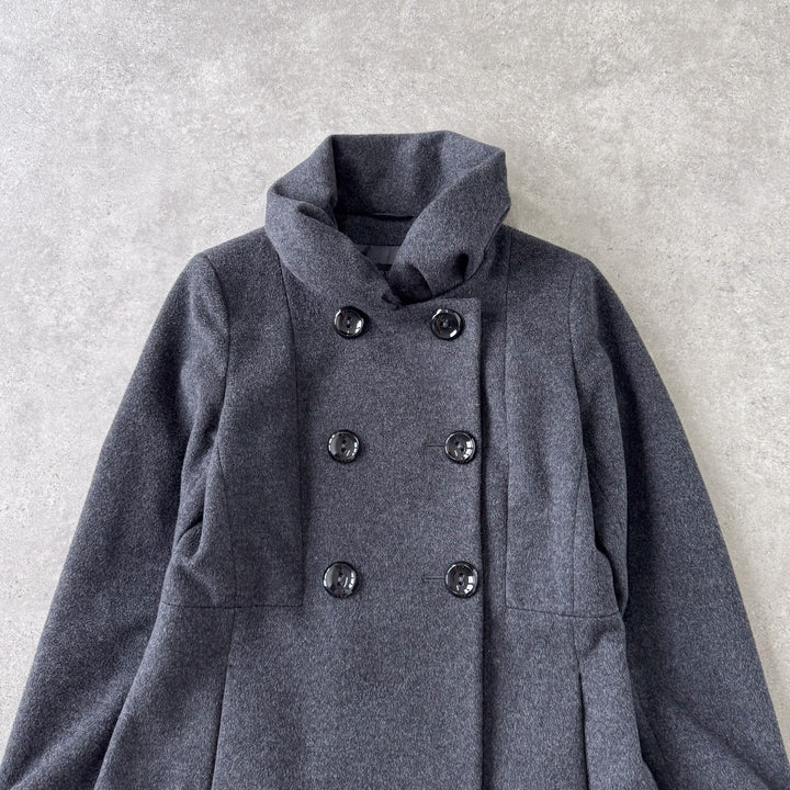 Harrods Ruffled Pea Coat Charcoal Grey Women's 12