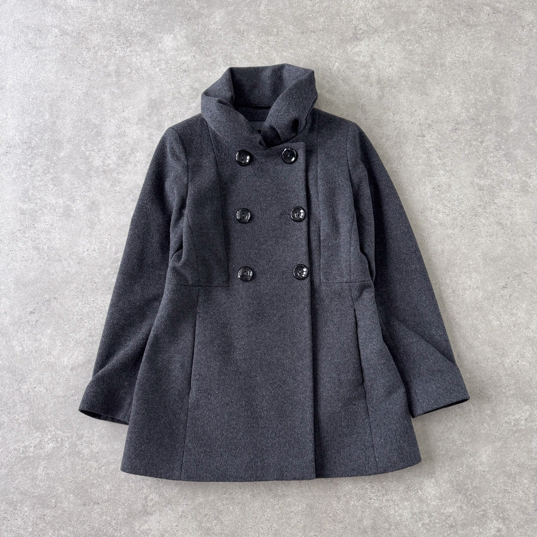 Harrods Ruffled Pea Coat Charcoal Grey Women's 12
