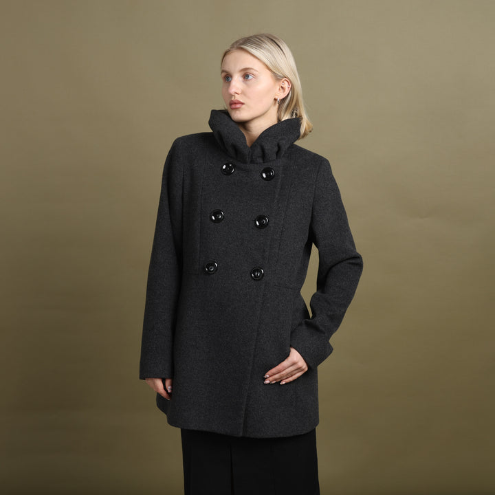 Harrods Ruffled Pea Coat Charcoal Grey Women's 12
