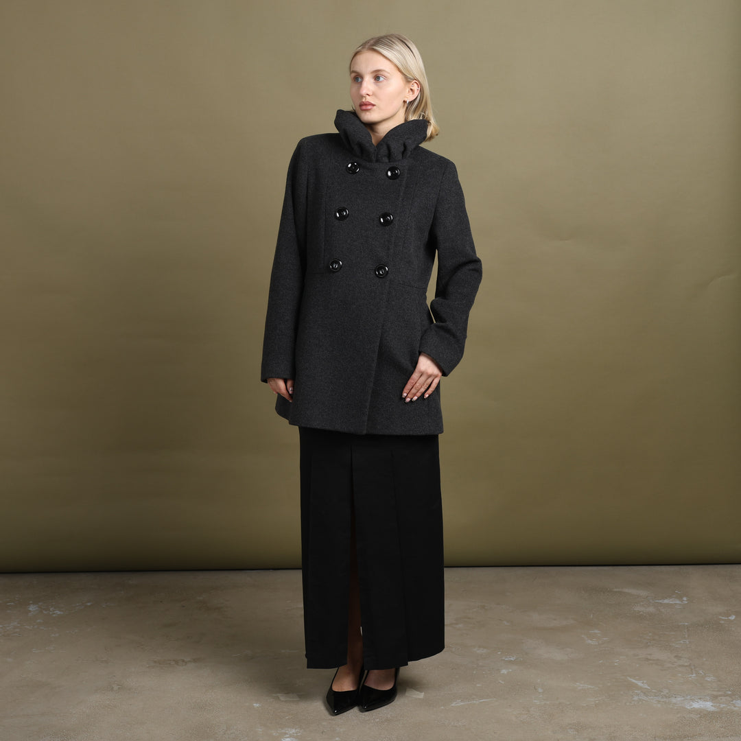 Harrods Ruffled Pea Coat Charcoal Grey Women's 12